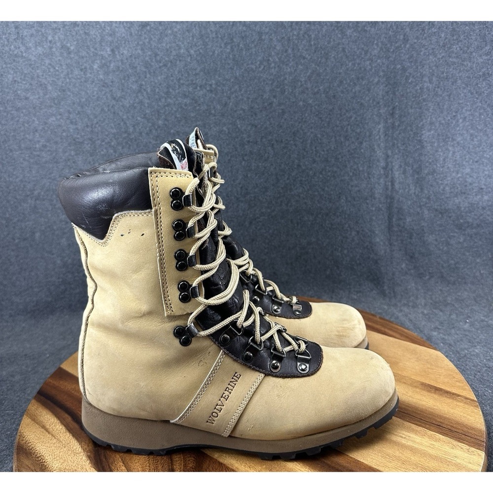 Vtg WOLVERINE 3726 Tan Leather Nobuck Lace Up Mountaineering Hiking Boots 8M USA